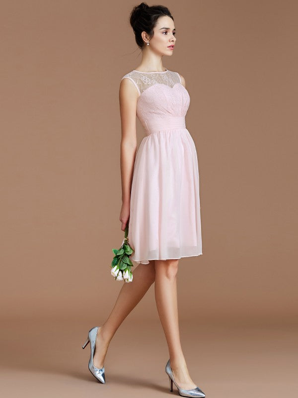 Vestidos de dama de honor de gasa cortos/mini con encaje, sin mangas, corte princesa/escote corazón