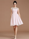 Vestidos de dama de honor de gasa cortos/mini con encaje, sin mangas, corte princesa/escote corazón