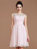 Vestidos de dama de honor de gasa cortos/mini con encaje, sin mangas, corte princesa/escote corazón