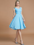 Vestido de dama de honor de gasa, corte A/princesa, escote en V, sin mangas, fruncido, corto/mini, para invitada de boda y fiesta.