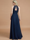 Vestido de dama de honor de gasa con corte A/princesa, sin mangas, fruncido, largo hasta el suelo, para invitada de boda
