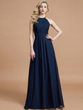 Vestido de dama de honor de gasa con corte A/princesa, sin mangas, fruncido, largo hasta el suelo, para invitada de boda