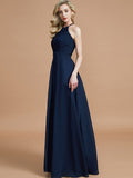 Vestido de dama de honor de gasa con corte A/princesa, sin mangas, fruncido, largo hasta el suelo, para invitada de boda