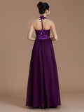 A-Line/Princess Halter Sleeveless Sash/Ribbon/Belt Floor-Length Chiffon Bridesmaid Dresses Evening Prom Dress