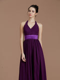 A-Line/Princess Halter Sleeveless Sash/Ribbon/Belt Floor-Length Chiffon Bridesmaid Dresses Evening Prom Dress