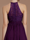A-Line/Princess Halter Sleeveless Lace Short/Mini Chiffon Bridesmaid Dresses Wedding Guest Dress