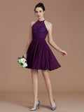 A-Line/Princess Halter Sleeveless Lace Short/Mini Chiffon Bridesmaid Dresses Wedding Guest Dress