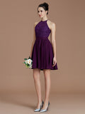 A-Line/Princess Halter Sleeveless Lace Short/Mini Chiffon Bridesmaid Dresses Wedding Guest Dress