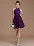 A-Line/Princess Halter Sleeveless Lace Short/Mini Chiffon Bridesmaid Dresses Wedding Guest Dress