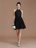 A-Line/Princess Halter Sleeveless Lace Short/Mini Chiffon Bridesmaid Dresses Wedding Guest Dress