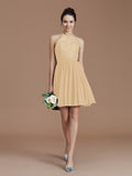 A-Line/Princess Halter Sleeveless Lace Short/Mini Chiffon Bridesmaid Dresses Wedding Guest Dress