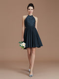 A-Line/Princess Halter Sleeveless Lace Short/Mini Chiffon Bridesmaid Dresses Wedding Guest Dress