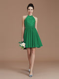 A-Line/Princess Halter Sleeveless Lace Short/Mini Chiffon Bridesmaid Dresses Wedding Guest Dress