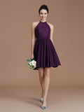 A-Line/Princess Halter Sleeveless Lace Short/Mini Chiffon Bridesmaid Dresses Wedding Guest Dress