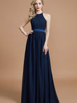 A-Line/Princess Halter Sleeveless Ruched Floor-Length Chiffon Bridesmaid Dresses Evening Prom Dress