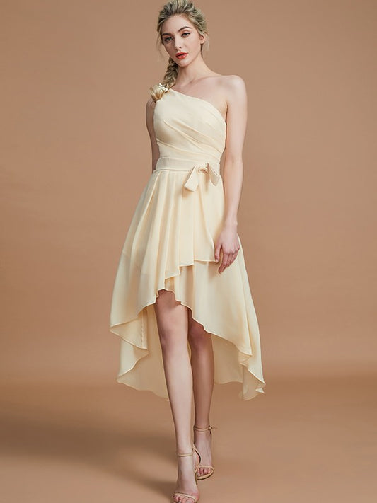 A-Line/Princess One-Shoulder Sleeveless Layers Asymmetrical Chiffon Bridesmaid Dresses Prom Dress