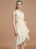 A-Line/Princess One-Shoulder Sleeveless Layers Asymmetrical Chiffon Bridesmaid Dresses Prom Dress