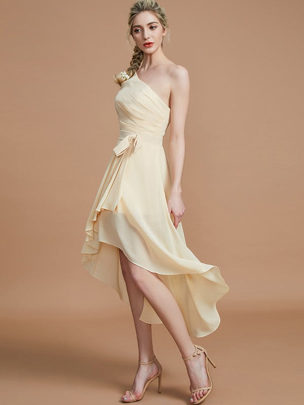 A-Line/Princess One-Shoulder Sleeveless Layers Asymmetrical Chiffon Bridesmaid Dresses Prom Dress