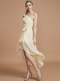 A-Line/Princess One-Shoulder Sleeveless Layers Asymmetrical Chiffon Bridesmaid Dresses Prom Dress