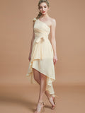 A-Line/Princess One-Shoulder Sleeveless Layers Asymmetrical Chiffon Bridesmaid Dresses Prom Dress