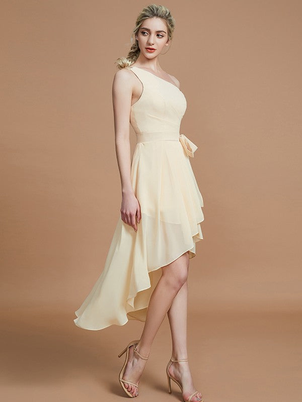 A-Line/Princess One-Shoulder Sleeveless Layers Asymmetrical Chiffon Bridesmaid Dresses Prom Dress