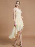 A-Line/Princess One-Shoulder Sleeveless Layers Asymmetrical Chiffon Bridesmaid Dresses Prom Dress