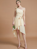 A-Line/Princess One-Shoulder Sleeveless Layers Asymmetrical Chiffon Bridesmaid Dresses Prom Dress