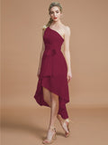 A-Line/Princess One-Shoulder Sleeveless Layers Asymmetrical Chiffon Bridesmaid Dresses Prom Dress