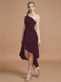 A-Line/Princess One-Shoulder Sleeveless Layers Asymmetrical Chiffon Bridesmaid Dresses Prom Dress
