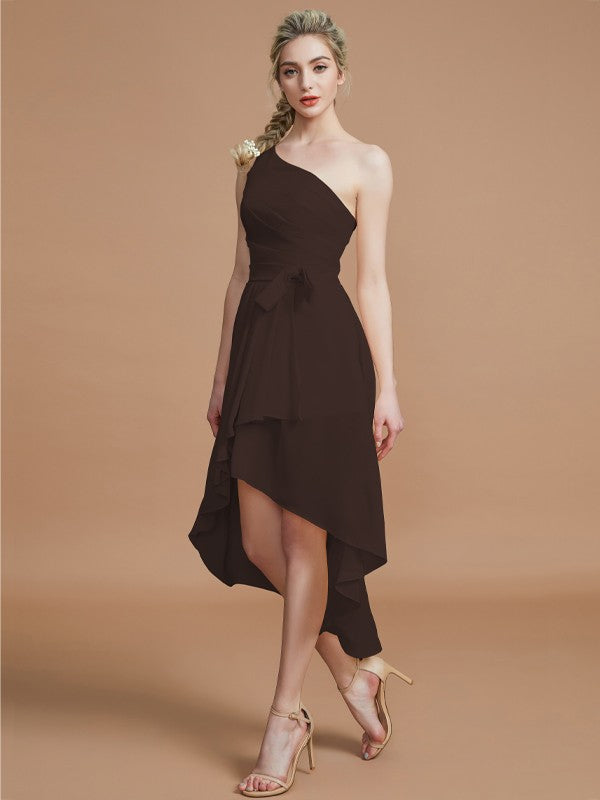 A-Line/Princess One-Shoulder Sleeveless Layers Asymmetrical Chiffon Bridesmaid Dresses Prom Dress