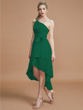 A-Line/Princess One-Shoulder Sleeveless Layers Asymmetrical Chiffon Bridesmaid Dresses Prom Dress