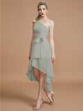 A-Line/Princess One-Shoulder Sleeveless Layers Asymmetrical Chiffon Bridesmaid Dresses Prom Dress