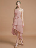 A-Line/Princess One-Shoulder Sleeveless Layers Asymmetrical Chiffon Bridesmaid Dresses Prom Dress