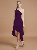 A-Line/Princess One-Shoulder Sleeveless Layers Asymmetrical Chiffon Bridesmaid Dresses Prom Dress