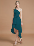 A-Line/Princess One-Shoulder Sleeveless Layers Asymmetrical Chiffon Bridesmaid Dresses Prom Dress