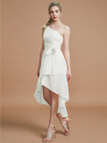 A-Line/Princess One-Shoulder Sleeveless Layers Asymmetrical Chiffon Bridesmaid Dresses Prom Dress