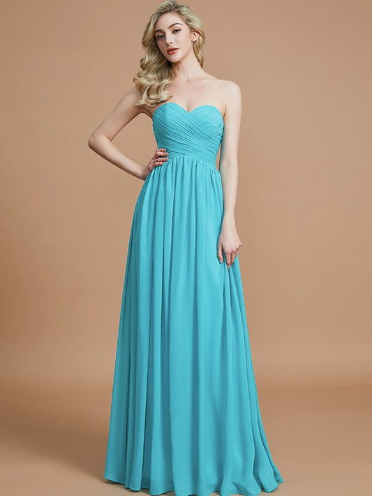 Empire Sweetheart Sleeveless Ruched Floor-Length Chiffon Bridesmaid Dresses Evening Prom Dress