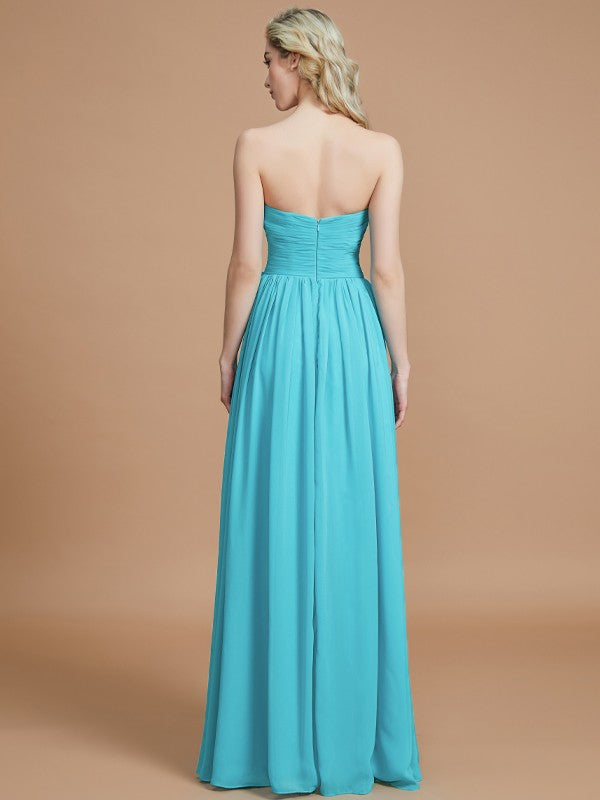 Empire Sweetheart Sleeveless Ruched Floor-Length Chiffon Bridesmaid Dresses Evening Prom Dress