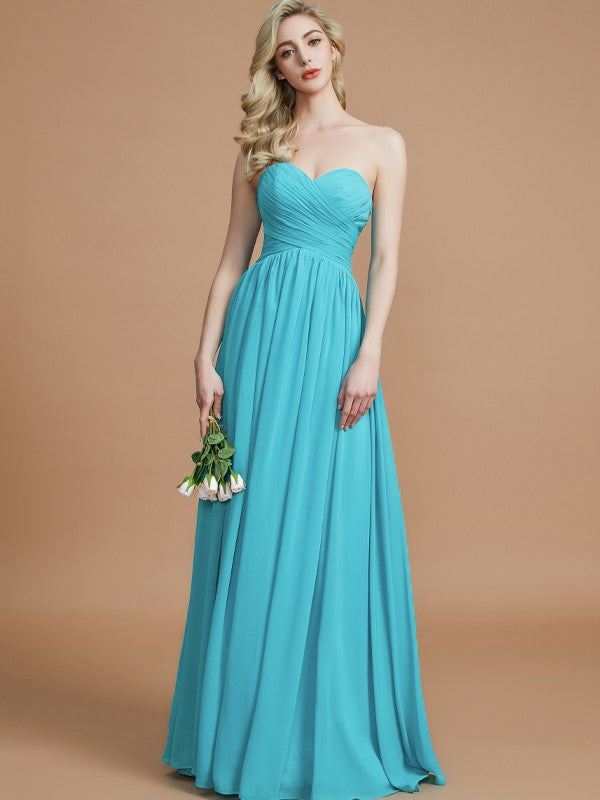 Empire Sweetheart Sleeveless Ruched Floor-Length Chiffon Bridesmaid Dresses Evening Prom Dress