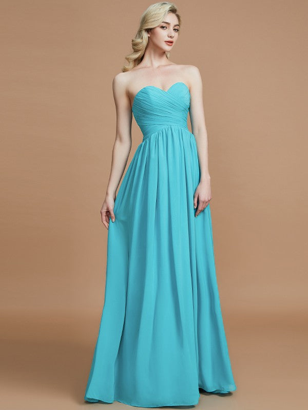 Empire Sweetheart Sleeveless Ruched Floor-Length Chiffon Bridesmaid Dresses Evening Prom Dress