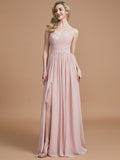 A-Line/Princess Spaghetti Straps Sleeveless Ruched Floor-Length Chiffon Bridesmaid Dresses Evening Dress