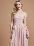 A-Line/Princess Spaghetti Straps Sleeveless Ruched Floor-Length Chiffon Bridesmaid Dresses Evening Dress