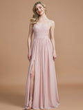 A-Line/Princess Spaghetti Straps Sleeveless Ruched Floor-Length Chiffon Bridesmaid Dresses Evening Dress