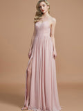 A-Line/Princess Spaghetti Straps Sleeveless Ruched Floor-Length Chiffon Bridesmaid Dresses Evening Dress