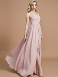 A-Line/Princess Spaghetti Straps Sleeveless Ruched Floor-Length Chiffon Bridesmaid Dresses Evening Dress