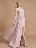 A-Line/Princess Spaghetti Straps Sleeveless Ruched Floor-Length Chiffon Bridesmaid Dresses Evening Dress