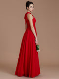 A-Line/Princess Halter Sleeveless Ruched Floor-Length Chiffon Bridesmaid Dresses Evening Dress