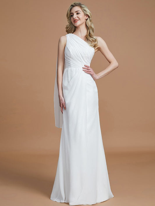 Vestido de dama de honor de gasa con corte tubo, un hombro, sin mangas, largo hasta el suelo, para invitada de boda