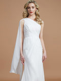 Sheath/Column One-Shoulder Sleeveless Floor-Length Chiffon Bridesmaid Dresses Wedding Guest Dress