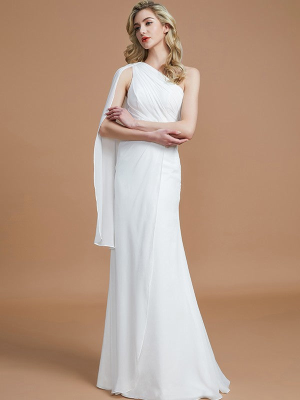 Sheath/Column One-Shoulder Sleeveless Floor-Length Chiffon Bridesmaid Dresses Wedding Guest Dress
